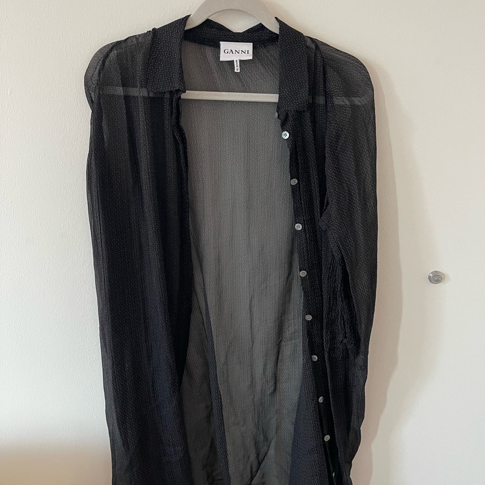 GANNI Black polka dot sheer button down shirt - Picture 2 of 6
